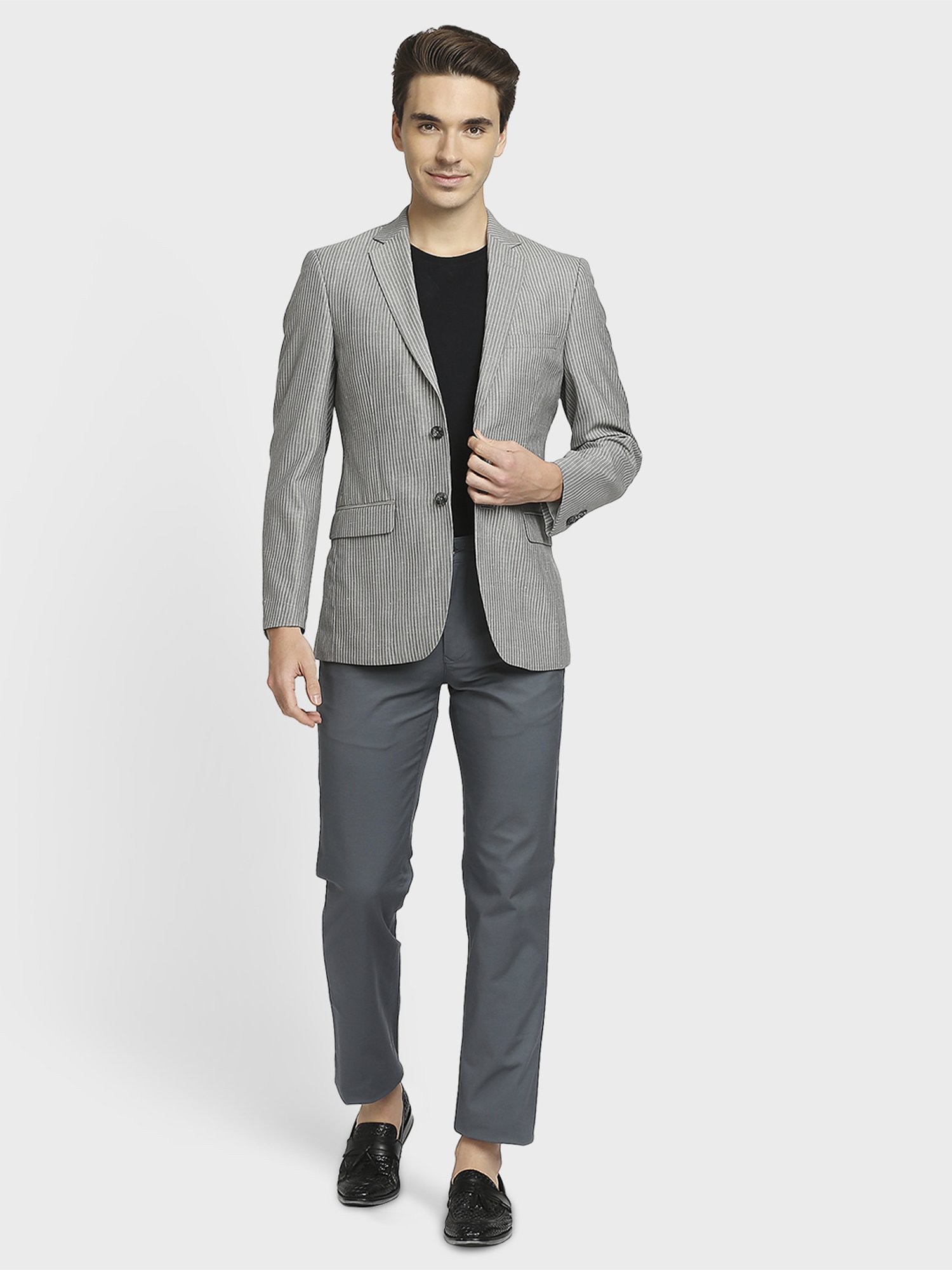 Colorplus Grey Regular Fit Striped Blazer