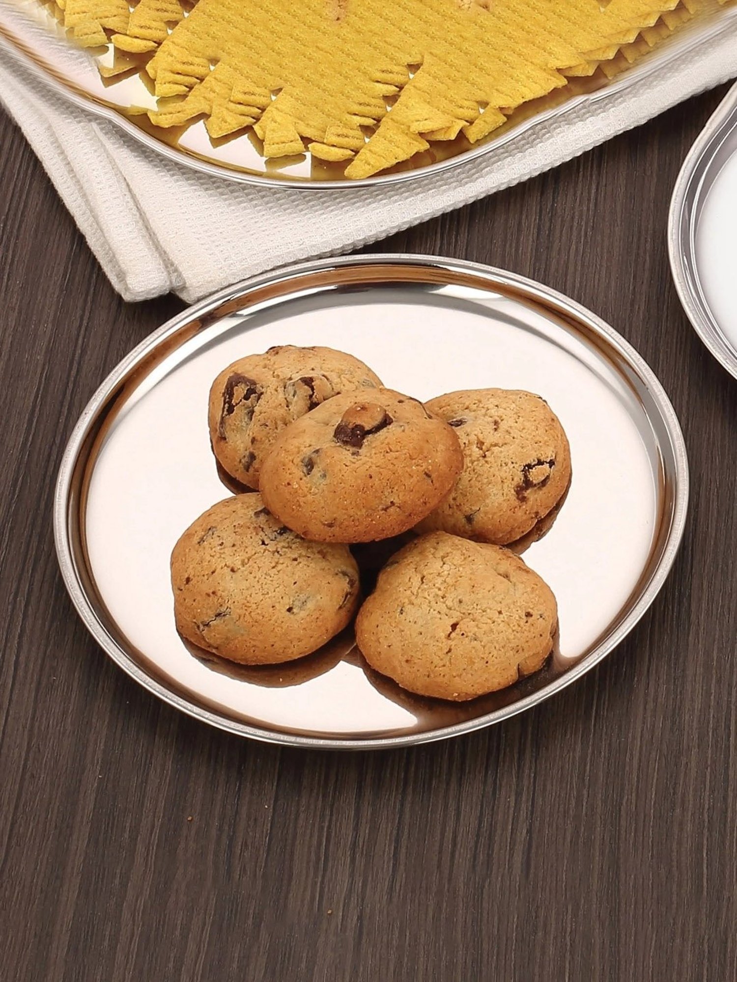 HAZEL Silver Stainless Steel Snack Plates With Mirror Finish