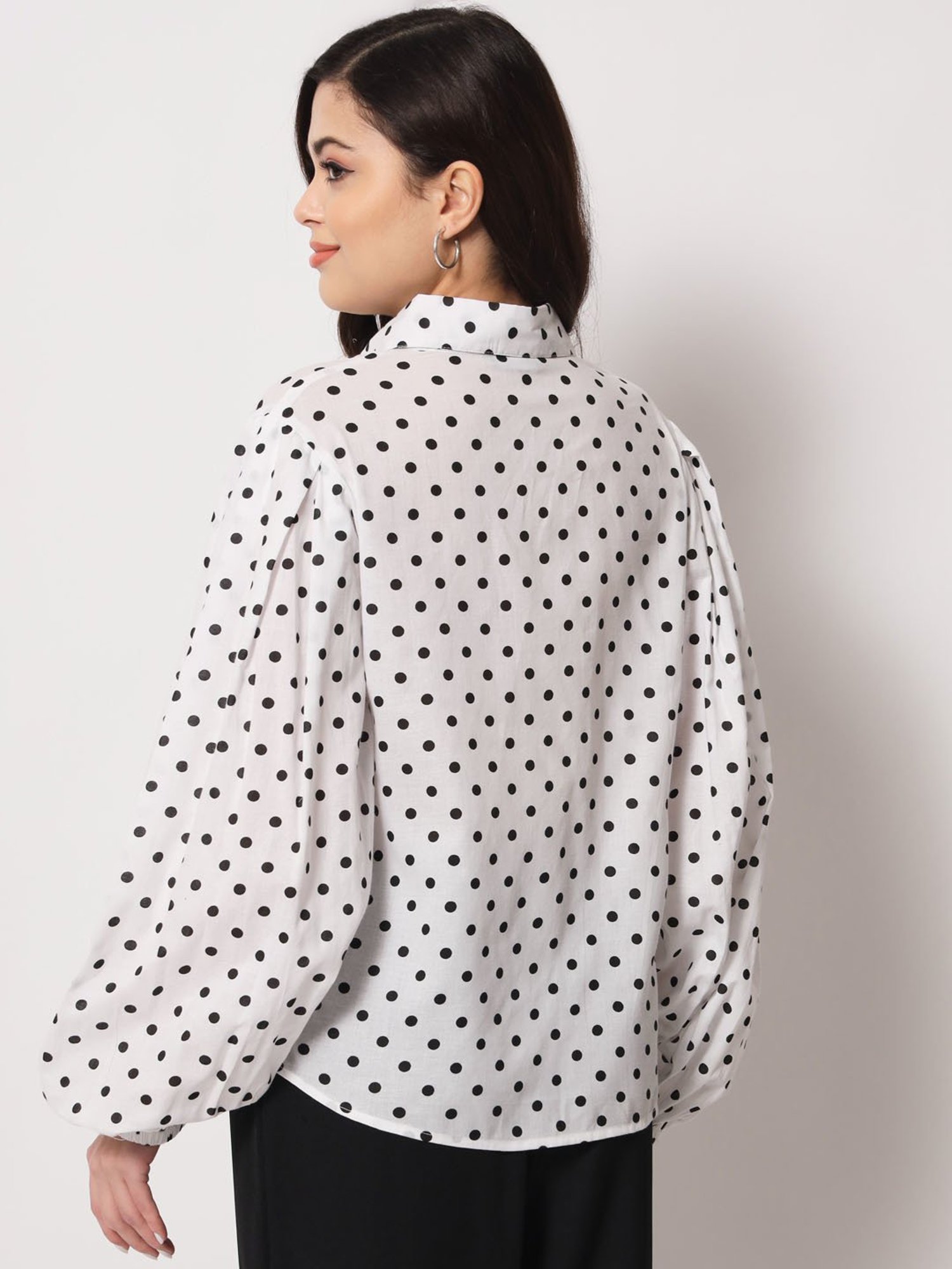 Trend Arrest White Cotton Polka Dot Shirt