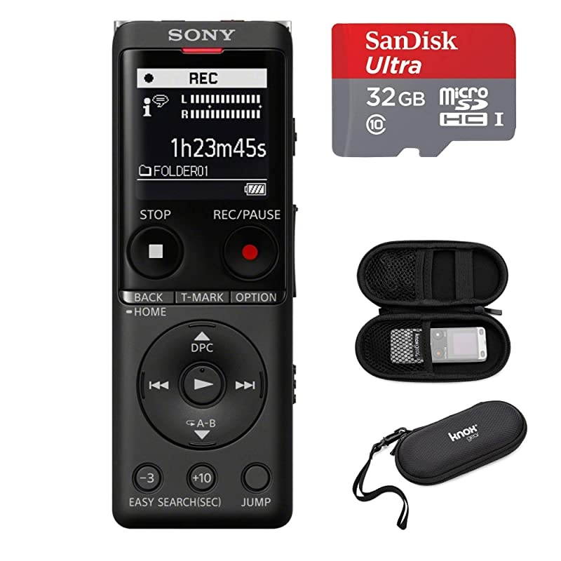ICD-UX570 Series Digital Voice Recorder (Black) with Built-in USB with 32GB microSD and Knox Gear Hard Carrying case