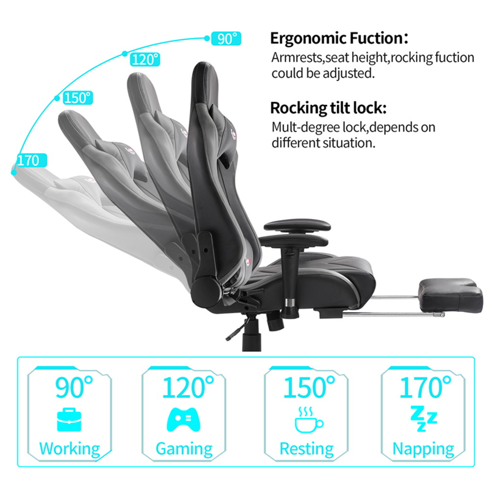 Kasorix Gaming Chair Racing Style Computer Chair with Footrest PU Leather Adjustable Gamer Chair with Headrest and Lumbar Support