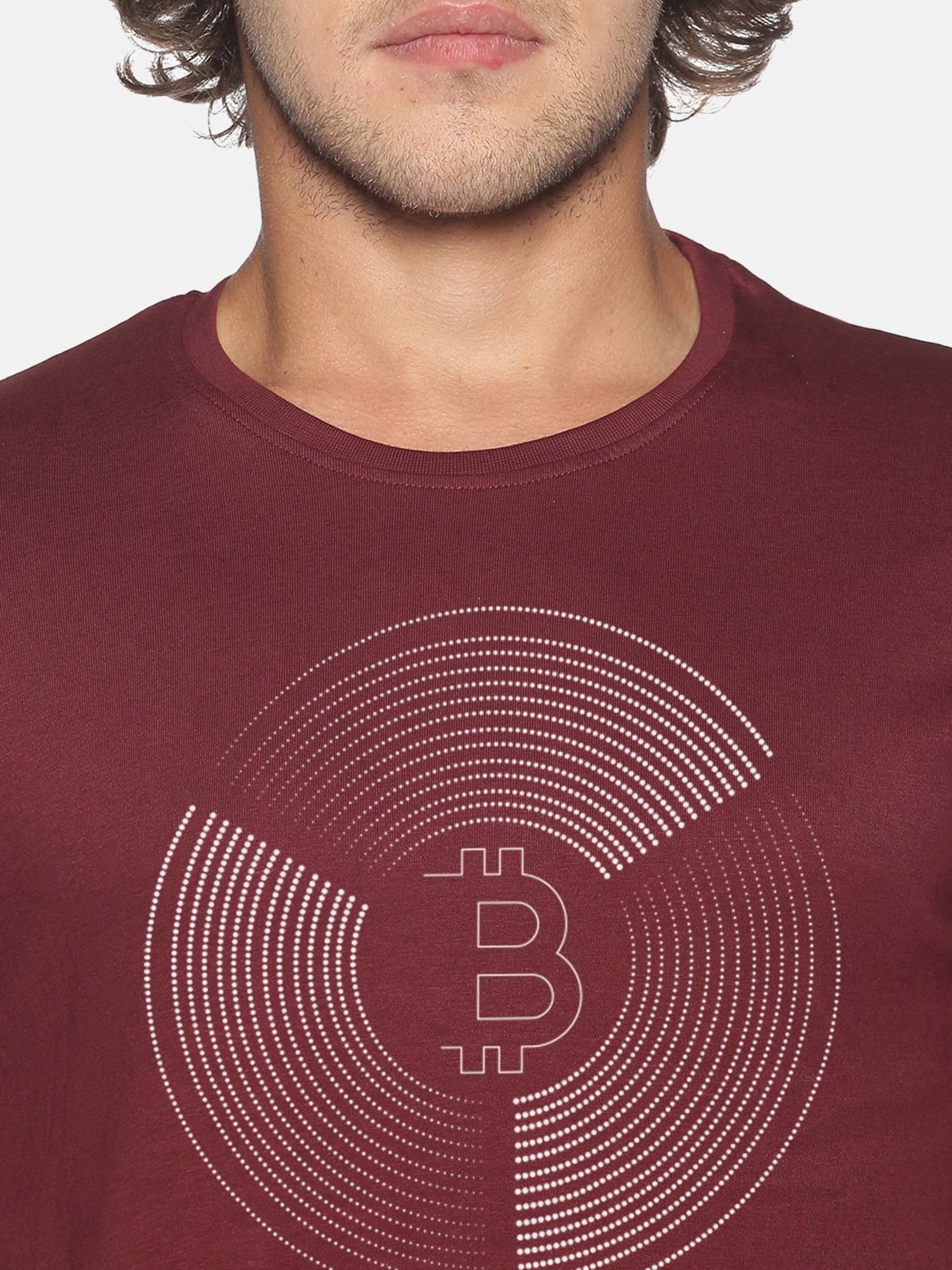 BLACK RADIO Maroon Slim Fit Printed Cotton Crew T-Shirt