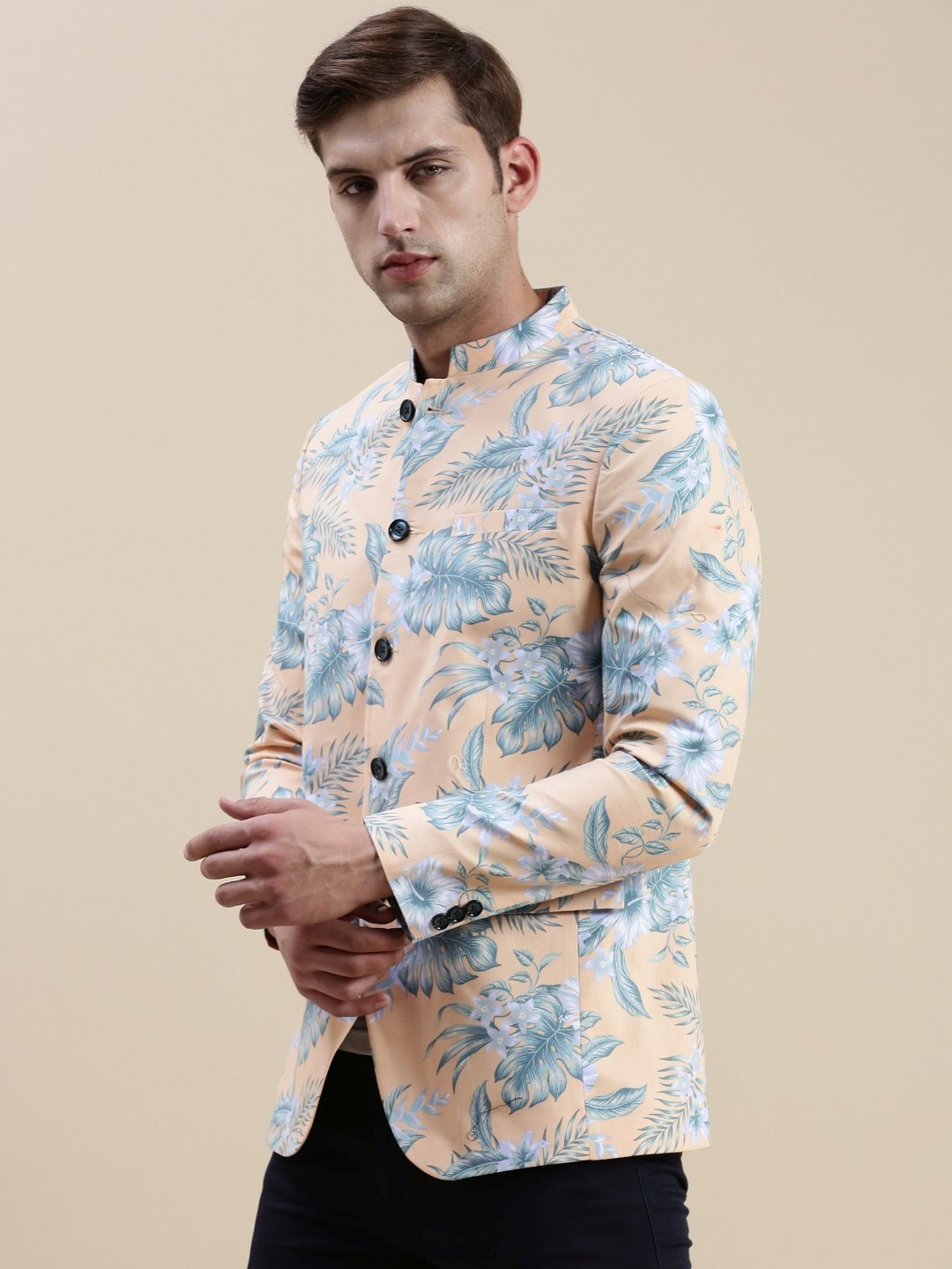 SHOWOFF Coral Cotton Slim Fit Printed Blazer