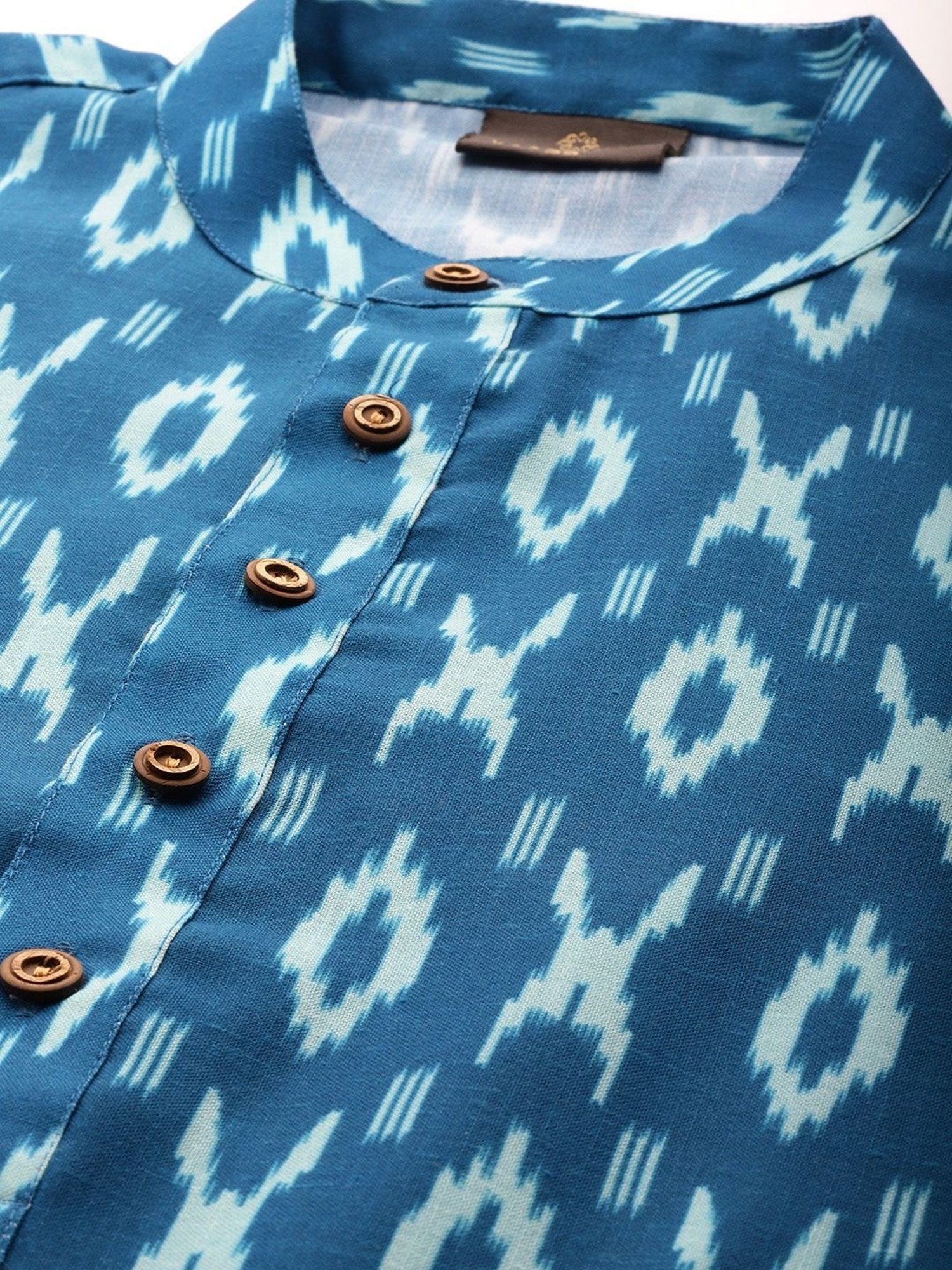 Vastramay Turquoise Cotton Straight Fit Printed Kurtas