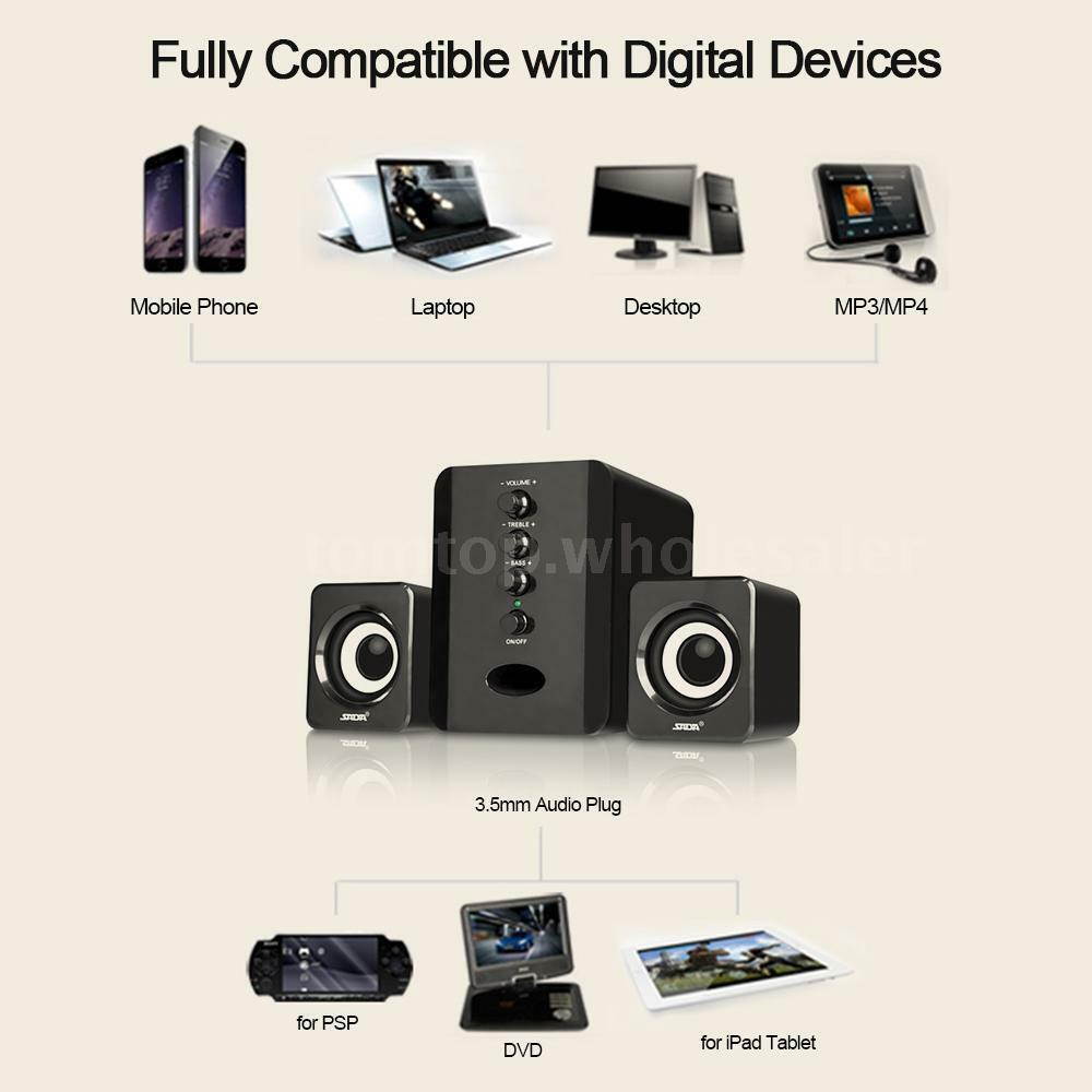 Computer Speakers 2.1 USB Desktop PC Laptop Audio Player System Subwoofer Mini