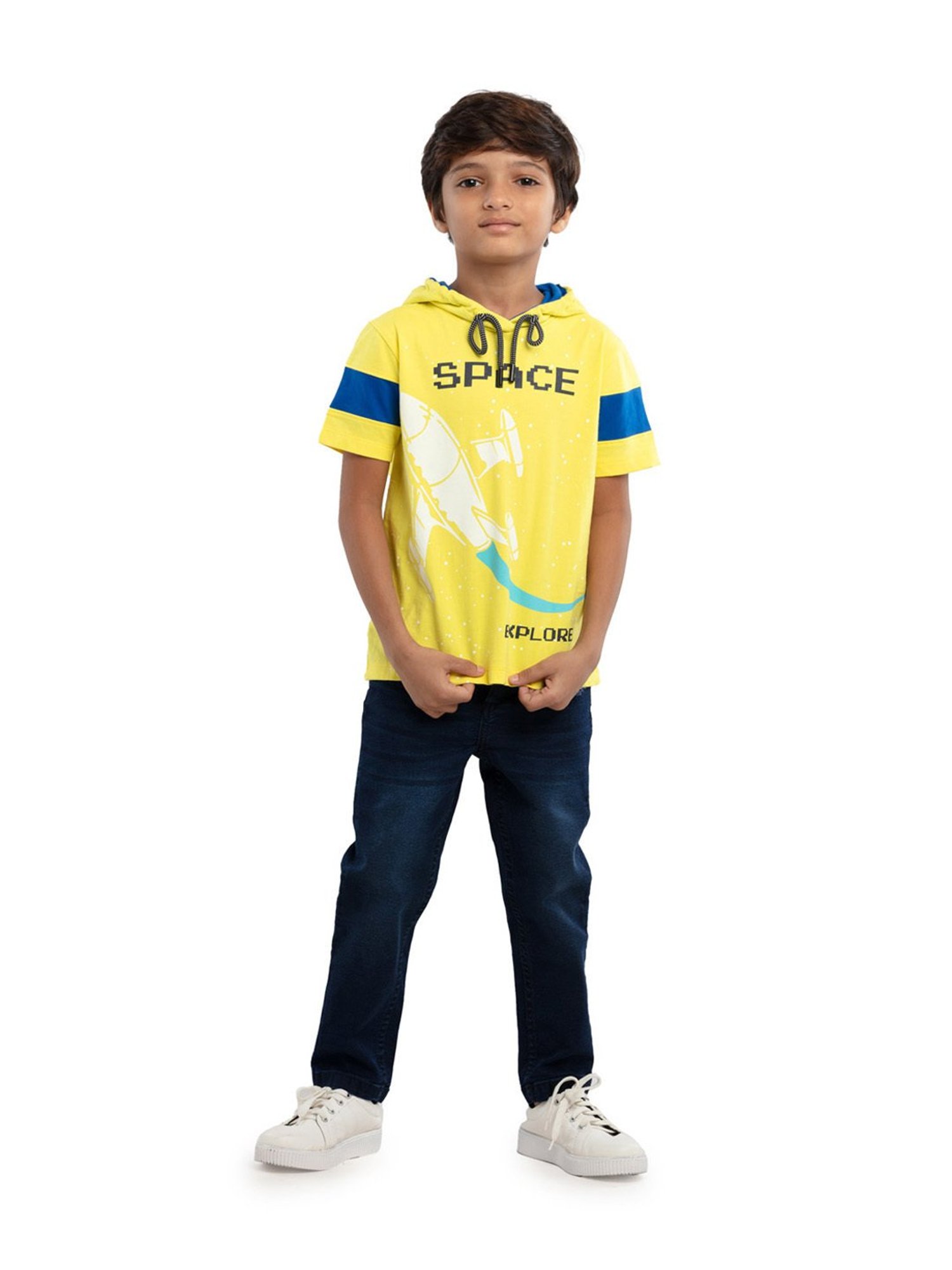 Under Fourteen Only Boys Yellow & Blue Printed T-Shirt