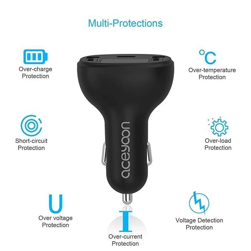 USB C Car Charger QC 30 PD Car Charger with Dual USB 12V24V Max 28W USBC Car Charger LED Display Adapter Compatible for XS XR Galaxy S10 S9 Note 8 Pixel 2 2 XL