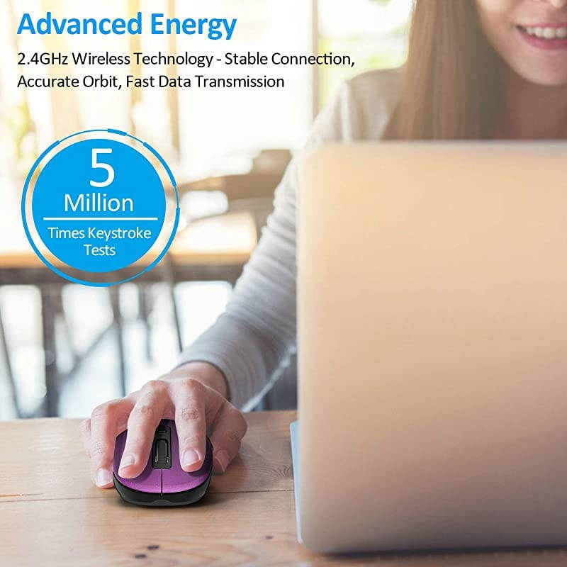 Wireless Mouse  24G Portable Computer Mouse Optical USB Mouse Cordless Mouse Ergonomic Mouse with USB Receiver 6 Buttons 3Level DPI Laptop Mouse for Windows MacOS PC Laptop Purple