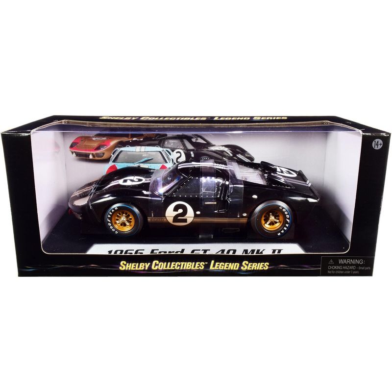 1966 Ford GT-40 MK II #2 Black with Silver Stripes After Race (Dirty Version) 1/18 Diecast Model Car by Shelby Collectibles