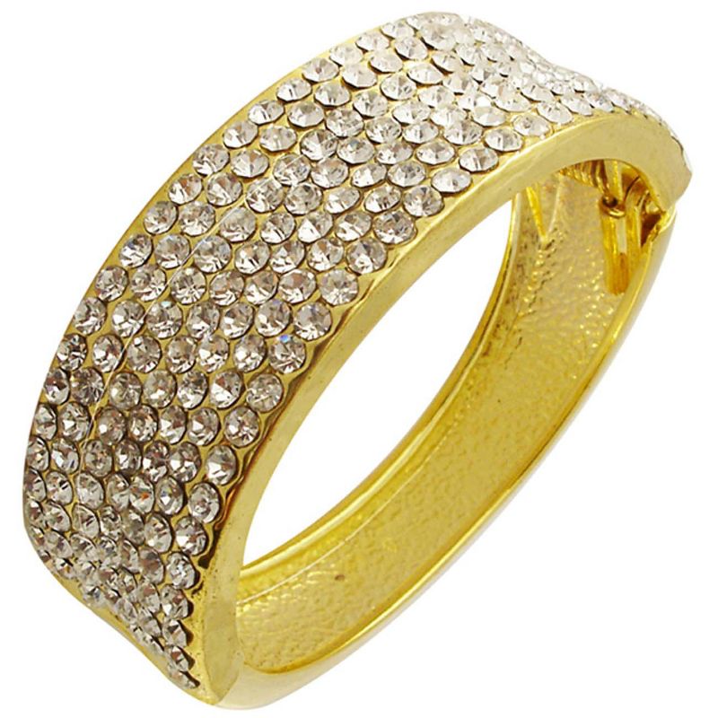 Zirconite Hinged Bangle with Crystals - Gold