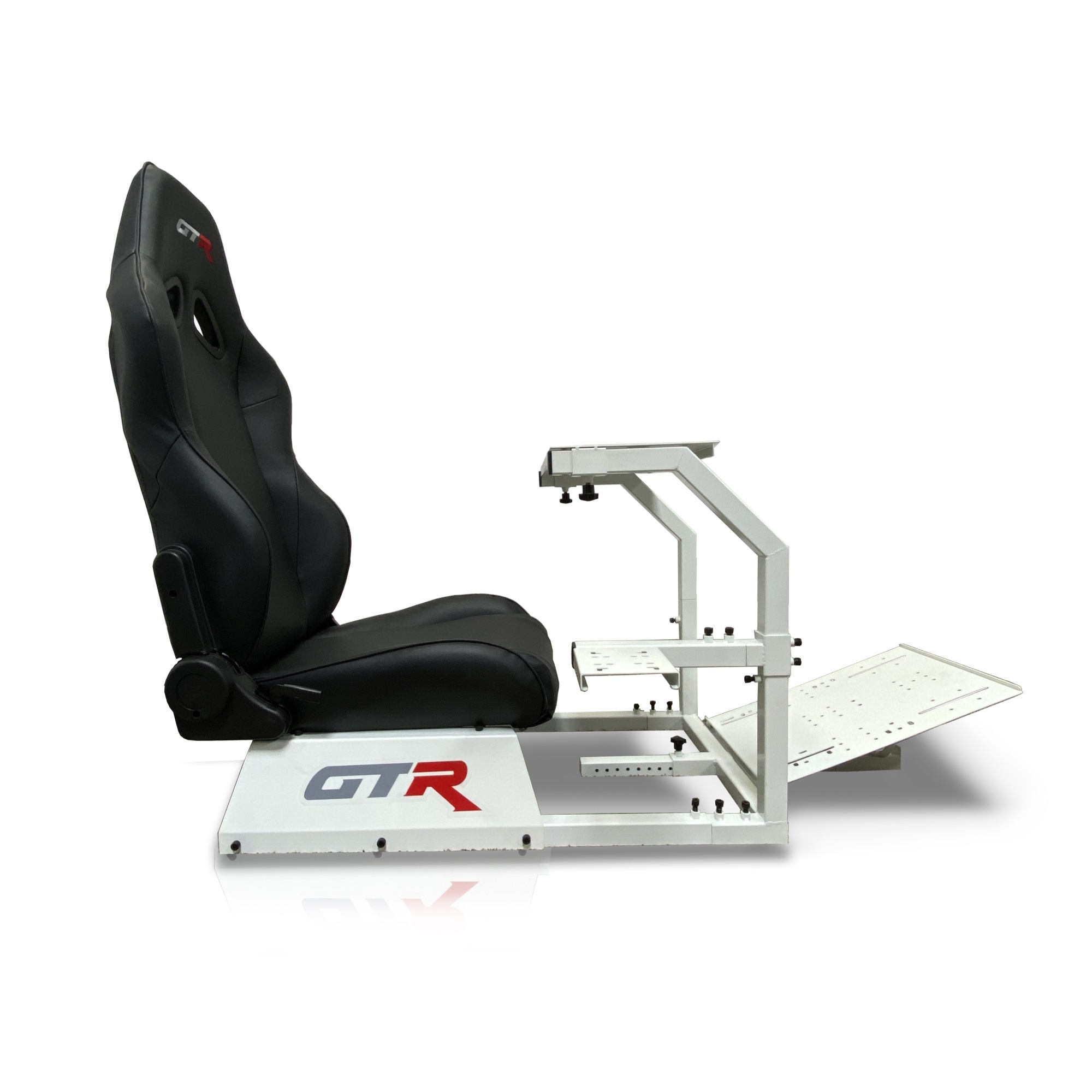 GTR Simulator GTA-WHT-S105LBK GTA Model Racing Simulator White Frame with Black Real Racing Seat, Driving Simulator Cockpit Gaming Chair with Gear Shifter Mount