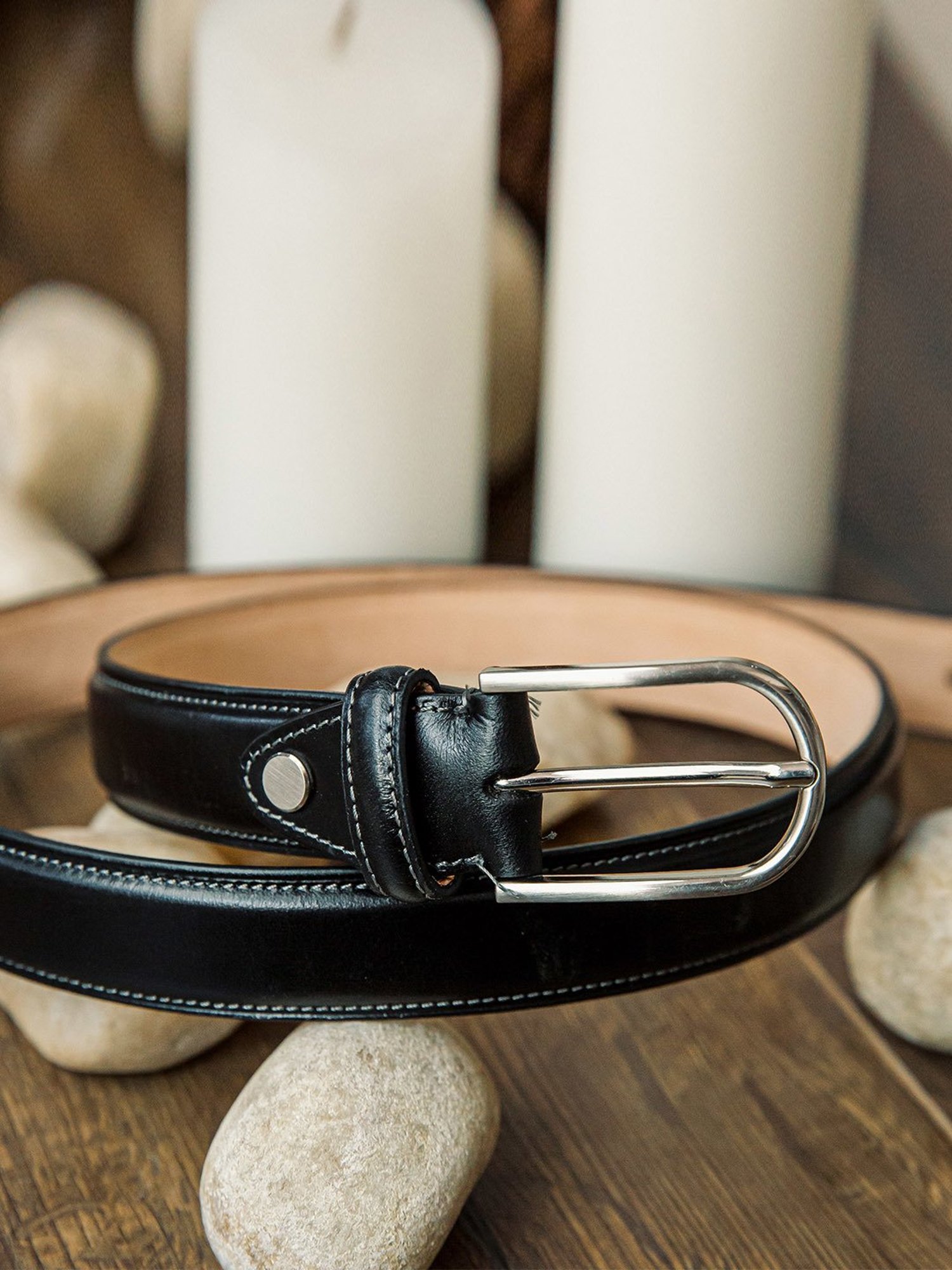 James Aston Black Leather Waist Belt for Men
