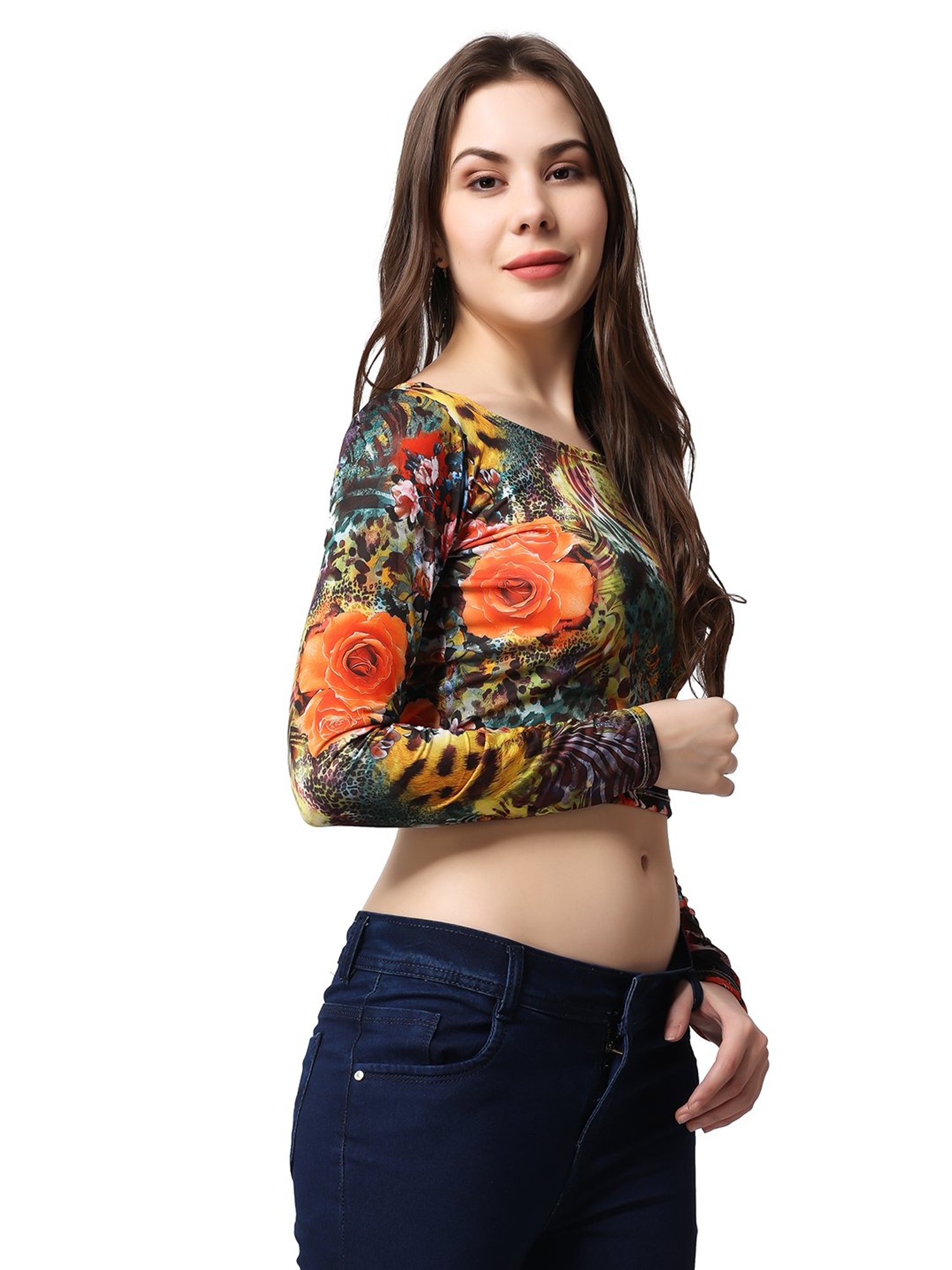 Cation Multicolor Printed Crop Top