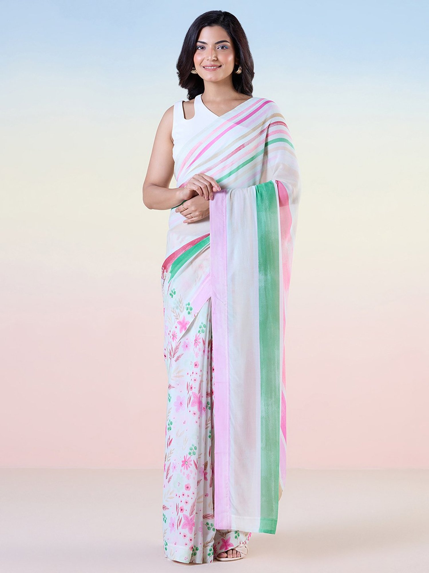 navyasa by liva Multicolored Printed Saree With Unstitched Blouse