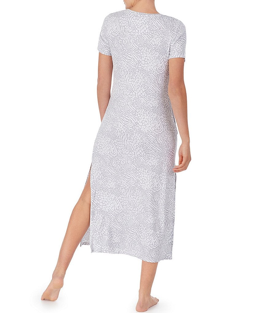 iRelax Animal Print Terry Knit Maxi Pajama Round Neck Short Sleeve Nightgown