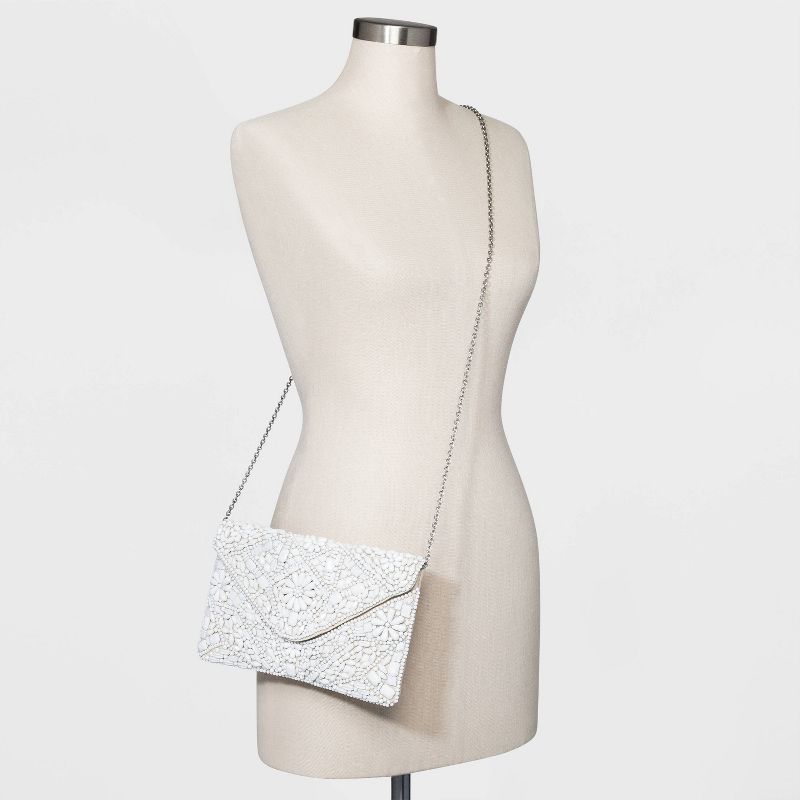 Estee & Lilly Floral Print Snap Closure Beaded Envelope Clutch - Off White