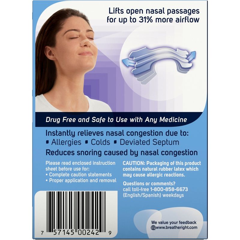 Breathe Right Clear Small/Medium Drug-Free Nasal Strips for Congestion Relief - 30ct
