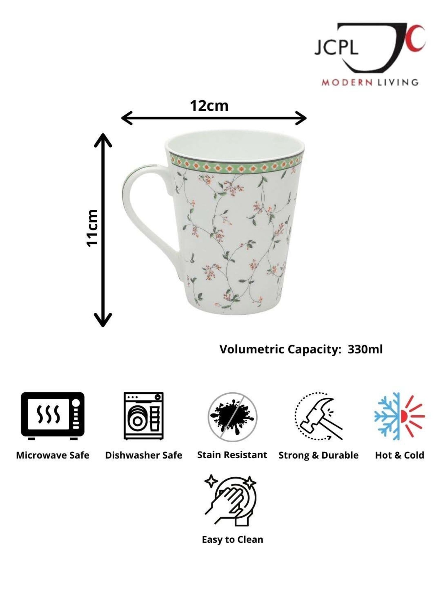 JCPL Multicolor Ceramic 9.4 cm Milk Mug (0.33 L) - Set of 2