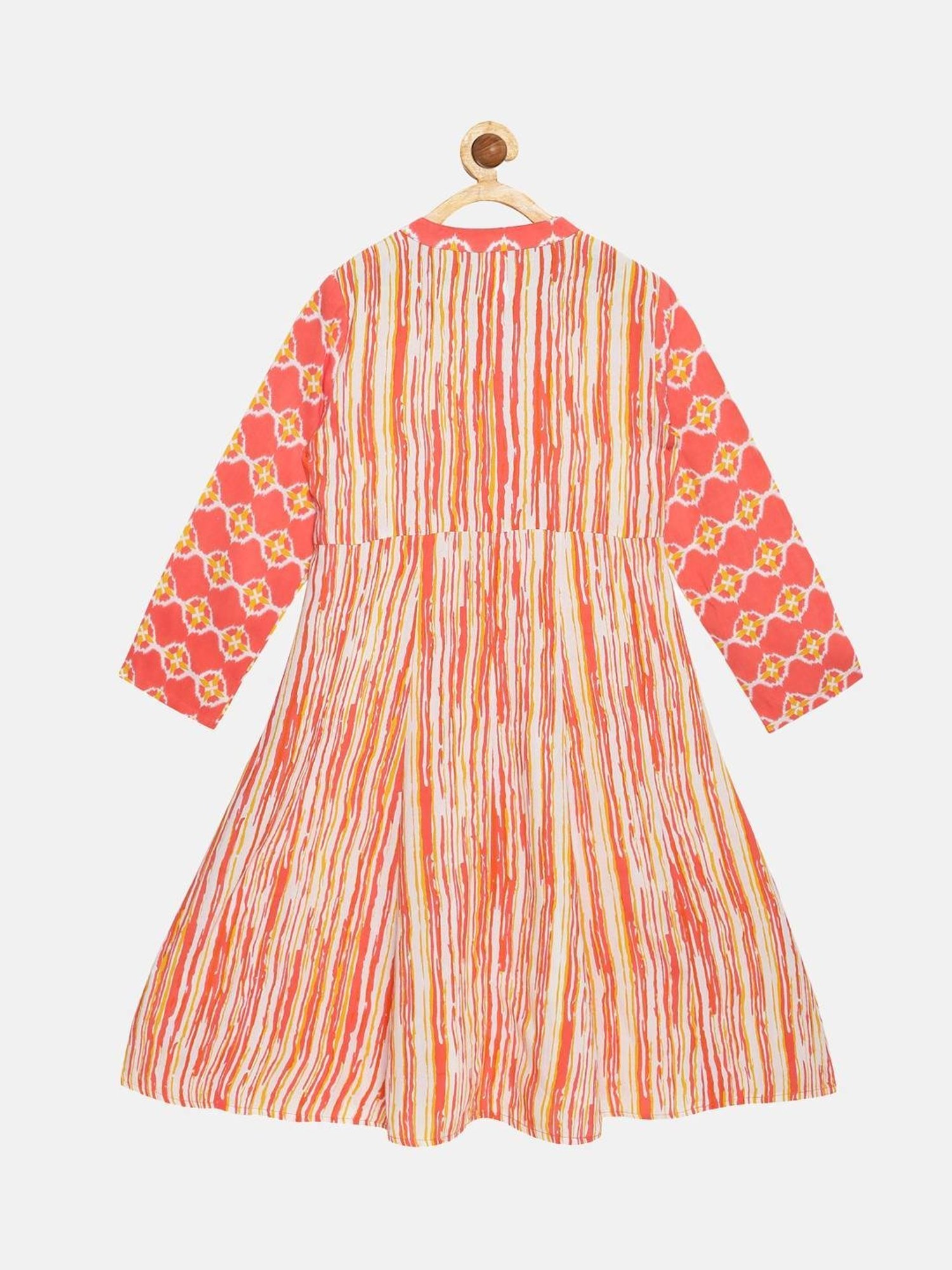 Kiddopanti Kids Orange Printed Full Sleeves Kurta