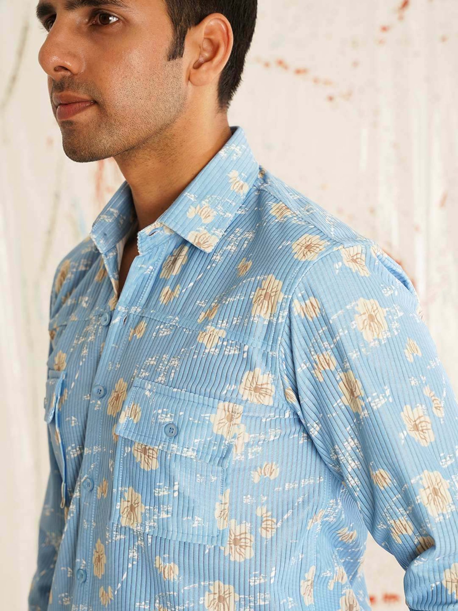 Indian Needle Blue Regular Fit Floral Print Shirt