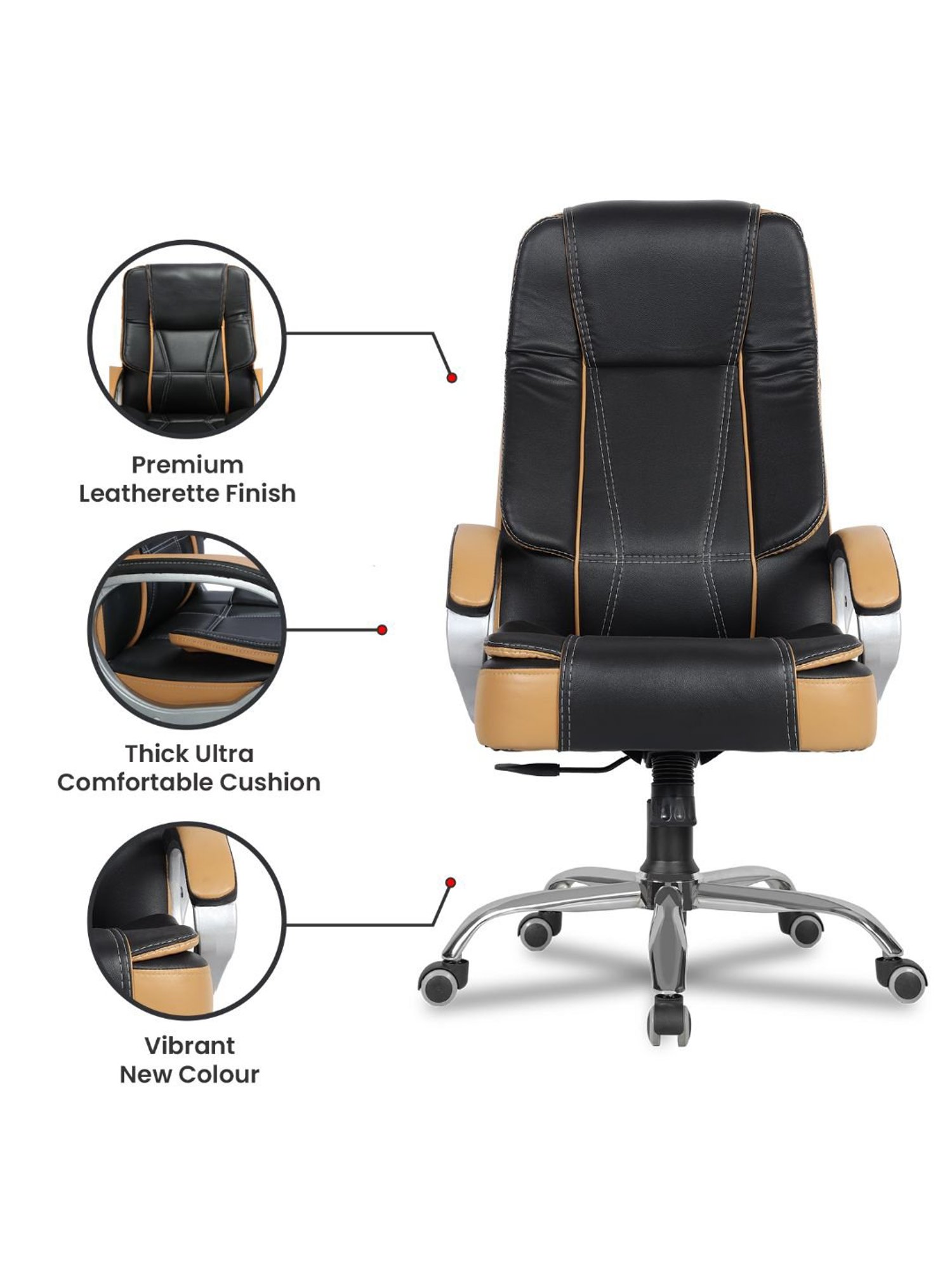 Green Soul Vienna Black & Tan PU Leather High Back Chair