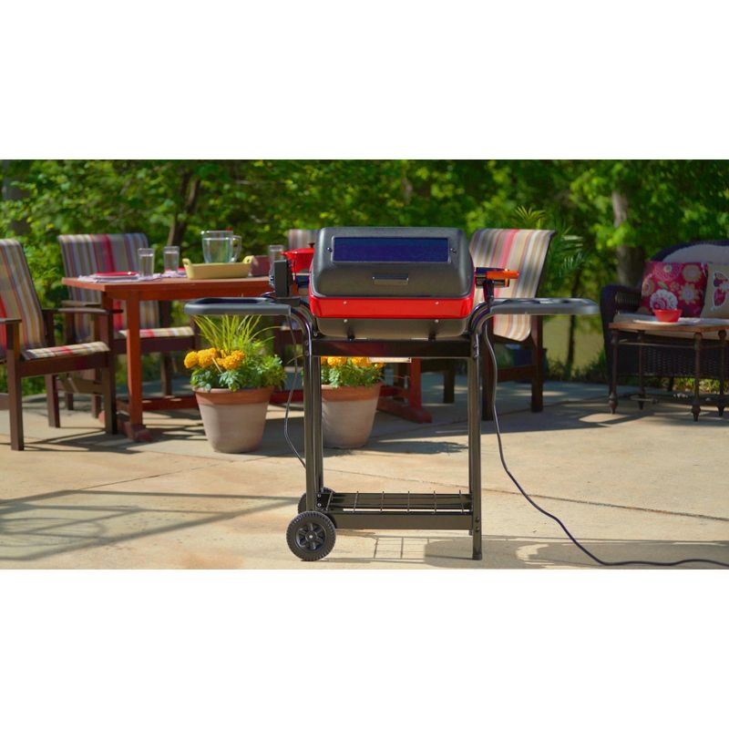 Americana Electric Cart Grill with Polymer Side Tables, Shelf and Rotisserie Model 9350W5.181 - Meco