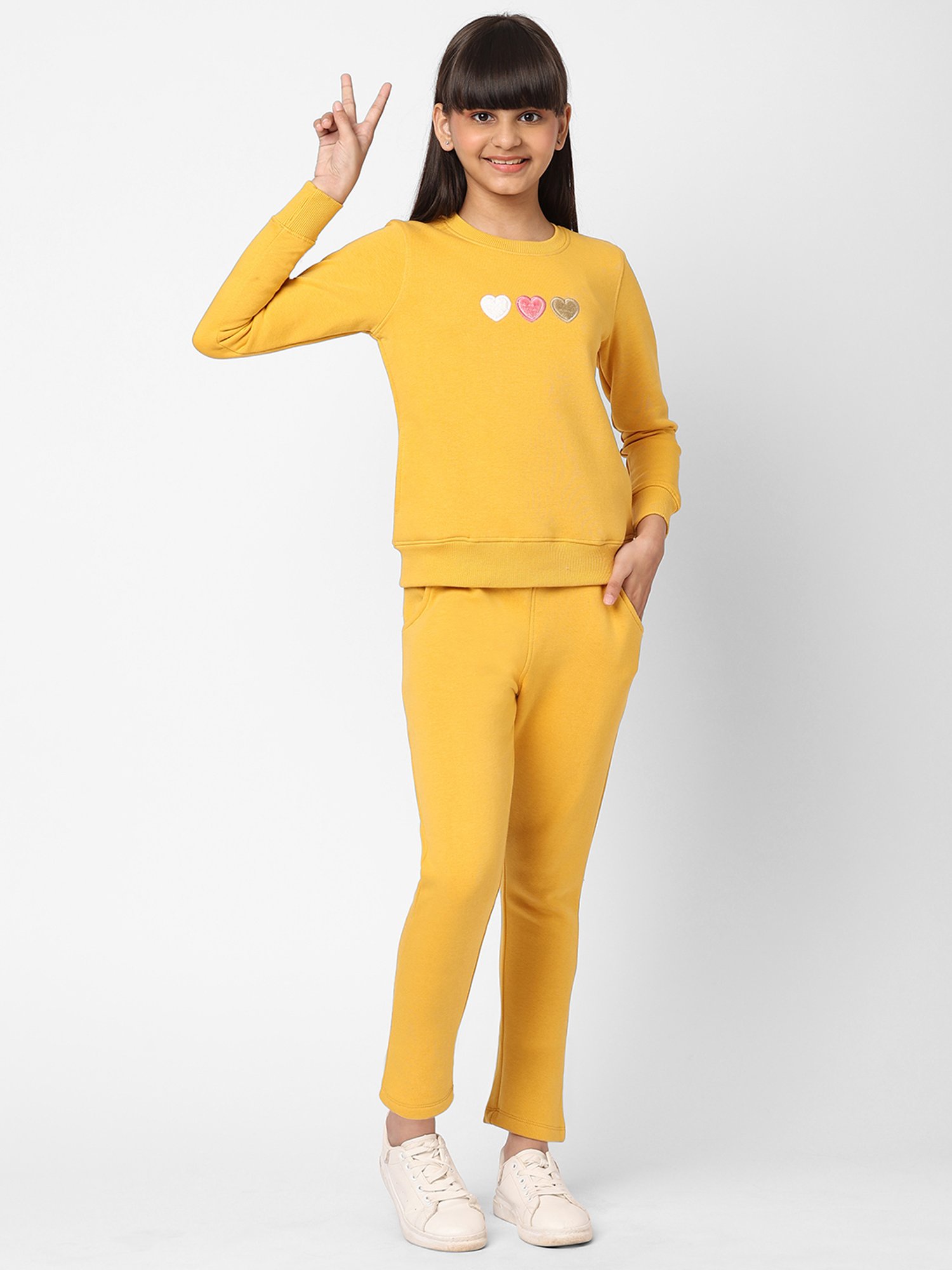 Sweet Dreams Girls Mustard Embroidery Full Sleeves Tracksuit
