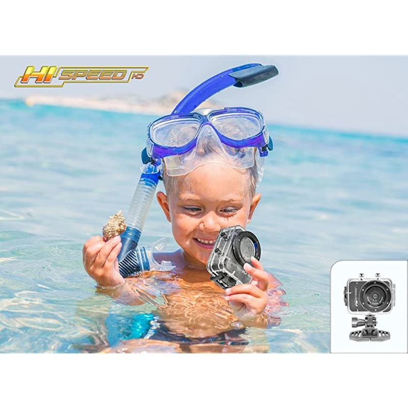 Hi Speed Sports Action Camera - HD 1080P Mini Camcorder w/ 12 MP Cam, 2.4" Touch Screen USB SD Card HDMI, Battery - Waterproof Case, USB Cable, Wireless Remote Control, Mount -  PSCHD60BK (Black)
