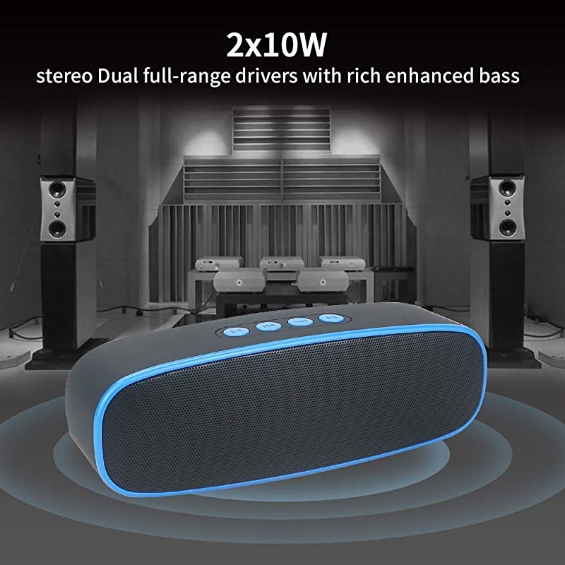 Wireless Bluetooth Speaker with AUXUSBTF Card SlotOutdoor Portable Stereo Speaker with HD AudioEnhanced Bass DualDriverHandsfree Calling FM Radio Speaker for TravelParty Blue1
