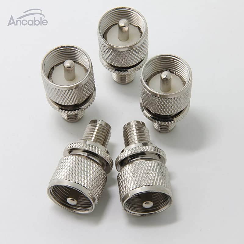 UHFPL259 Male to Mini UHF Female RF Coaxial Adapter for CB Ham Radio Antenna Pack of 5