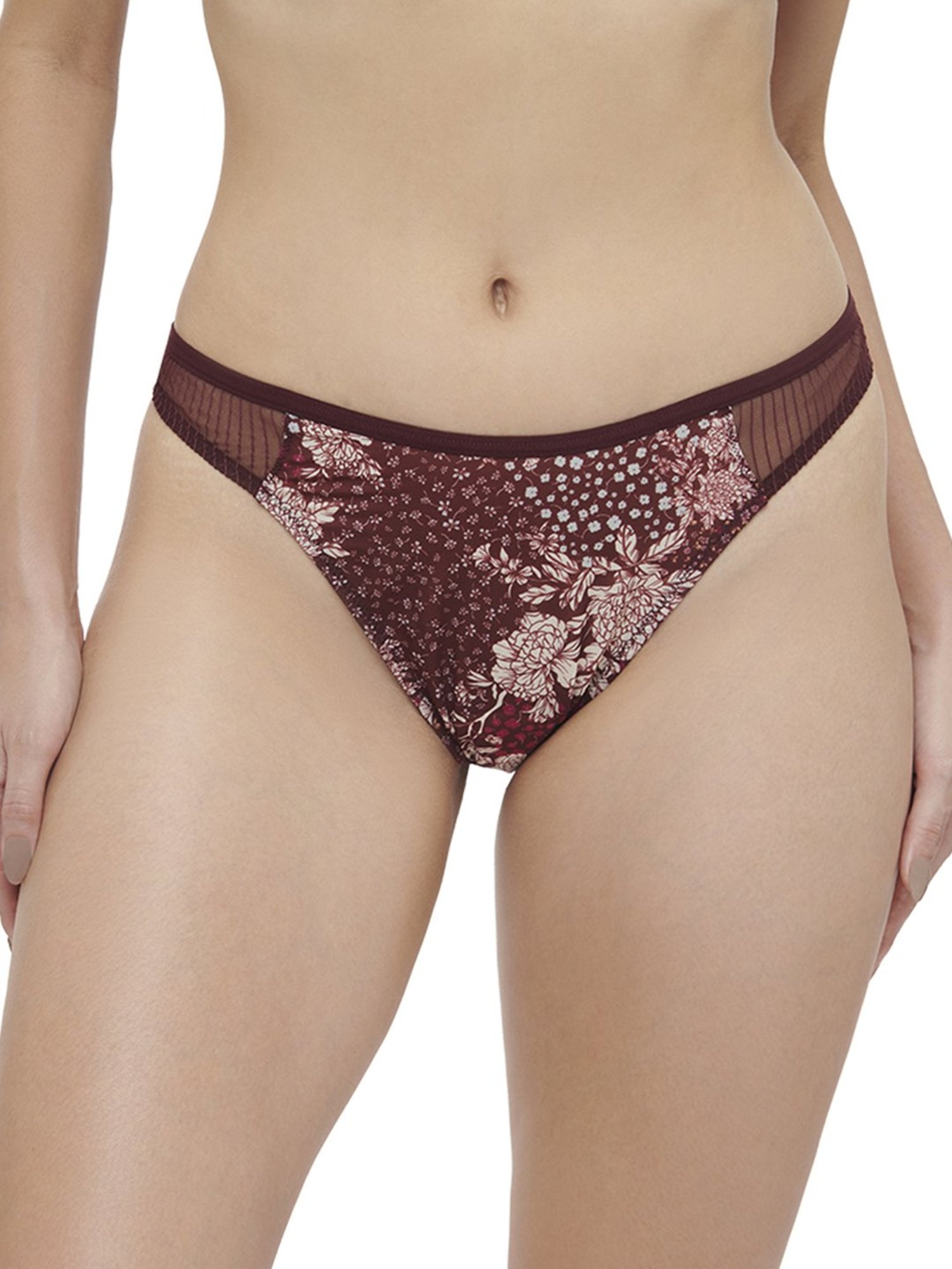 Triumph Maroon Floral Print Hipster Panty