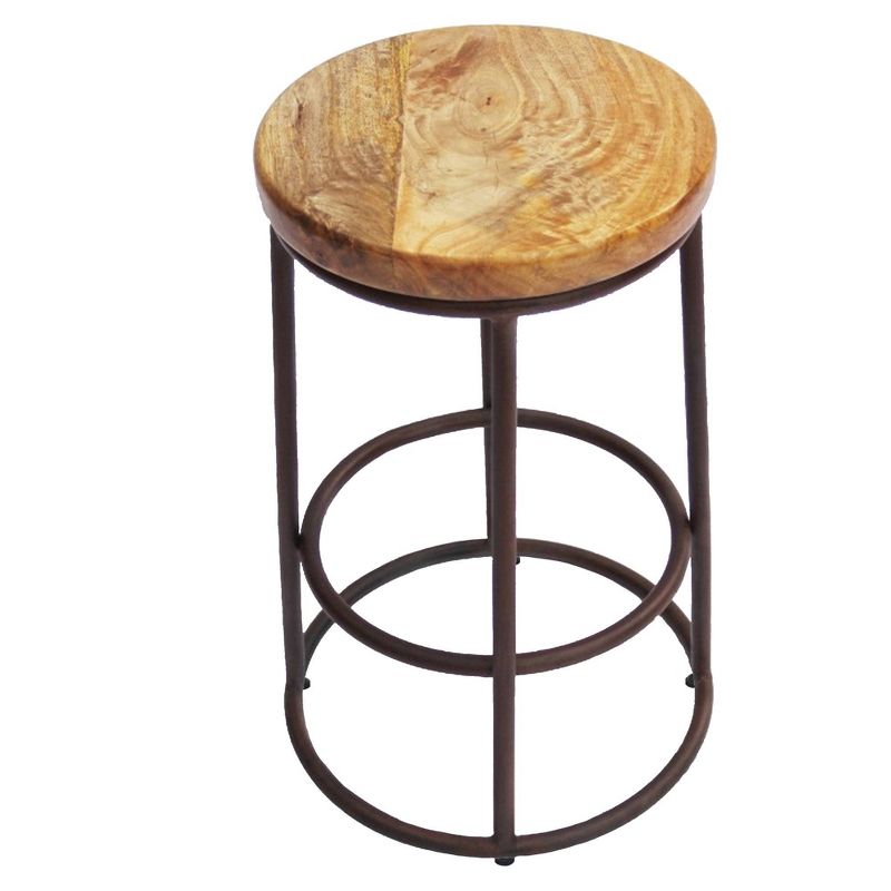 24" Mango Wood Counter Height Barstool with Iron Base Brown/Black - The Urban Port