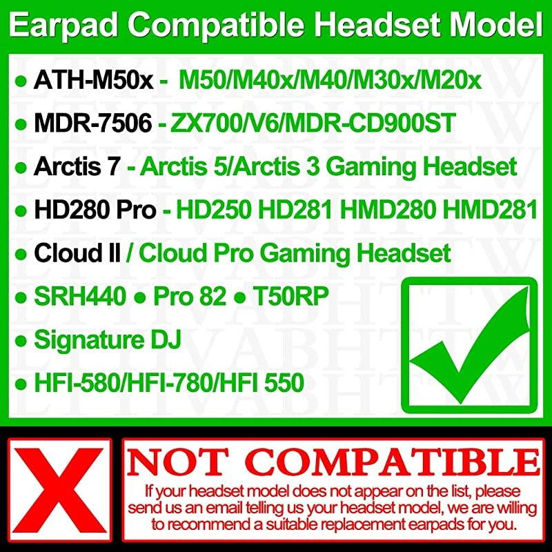 Ear Pads Compatible with ATHM50x M50 M40 Arctis 7 Arctis Pro ATHWS1100iS HD280 Pro SRH 440 MDR7506 V6 Headphone Memory Foam Earpads Black Velvet