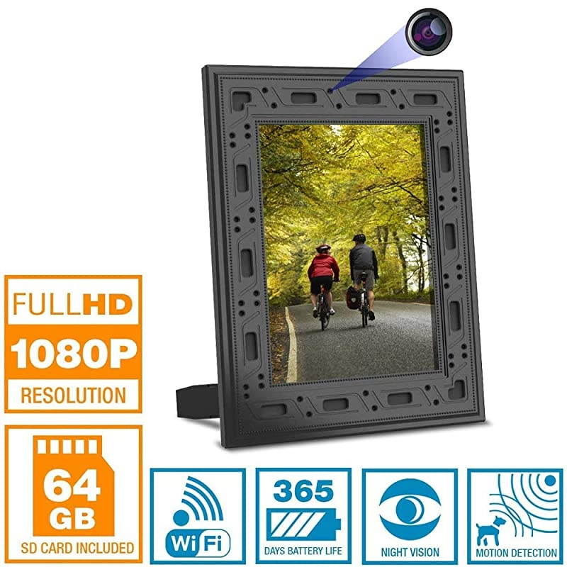 Yieye WiFi Photo Frame Hidden Spy Camera w. 1080P Full HD 64Gb Card Included 365 Days Standby Battery Life Night Vision & Instant Alerts for Home/Office Security Surveillance (2020 Version)