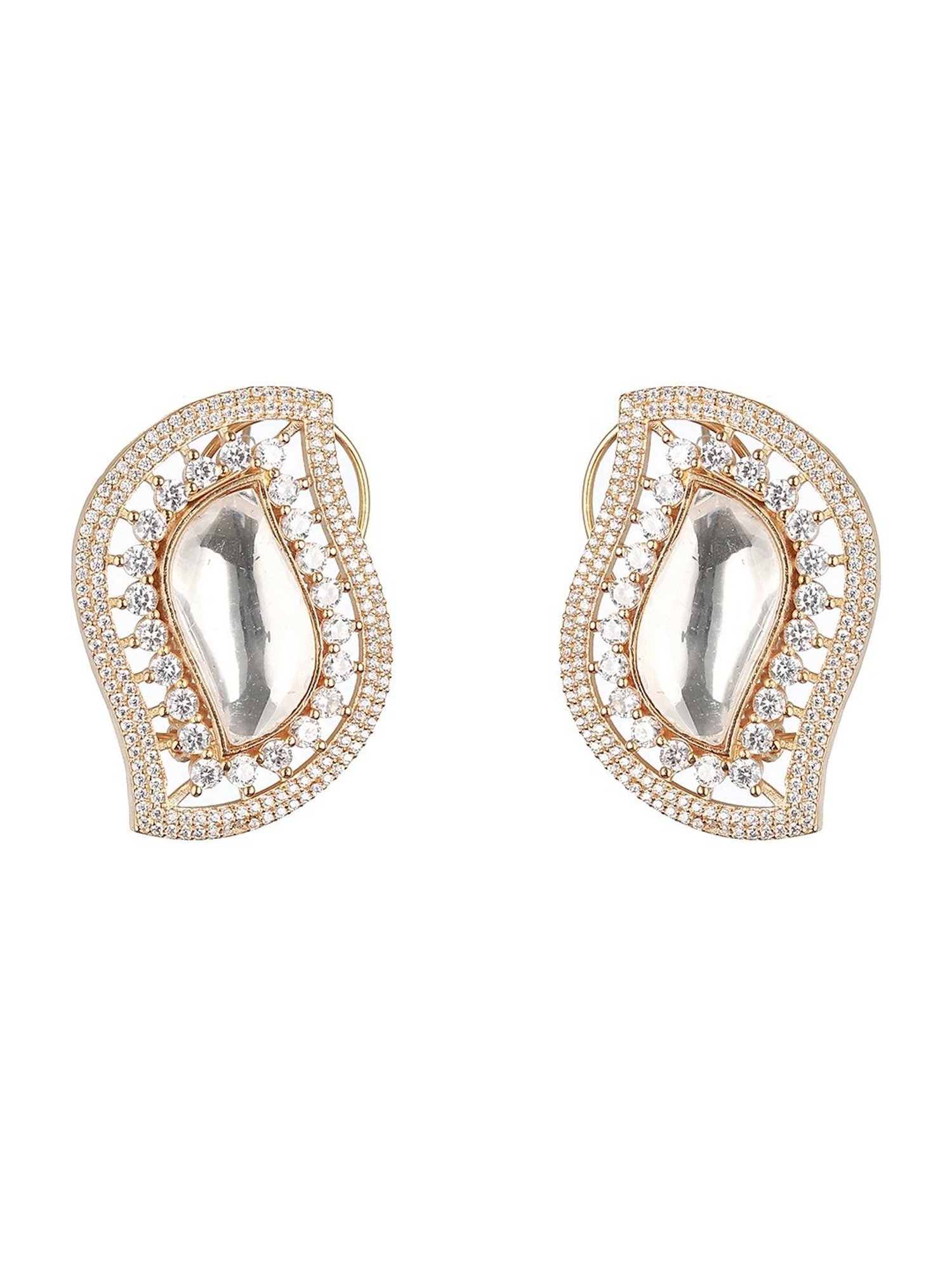 Saraf RS Jewellery Gold Kundan & CZ Studded Studds Earrings