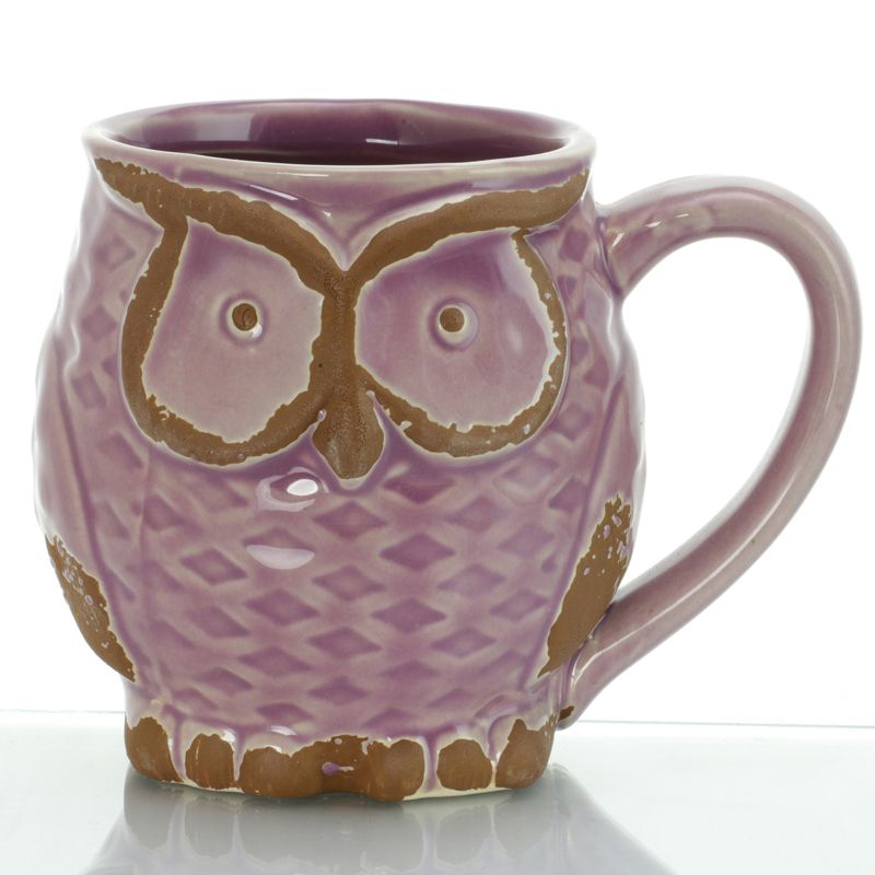 Gibson 4 Piece Nocturnal Gaze 18 Ounce Stoneware Owl Mug Set in Assorted Colors