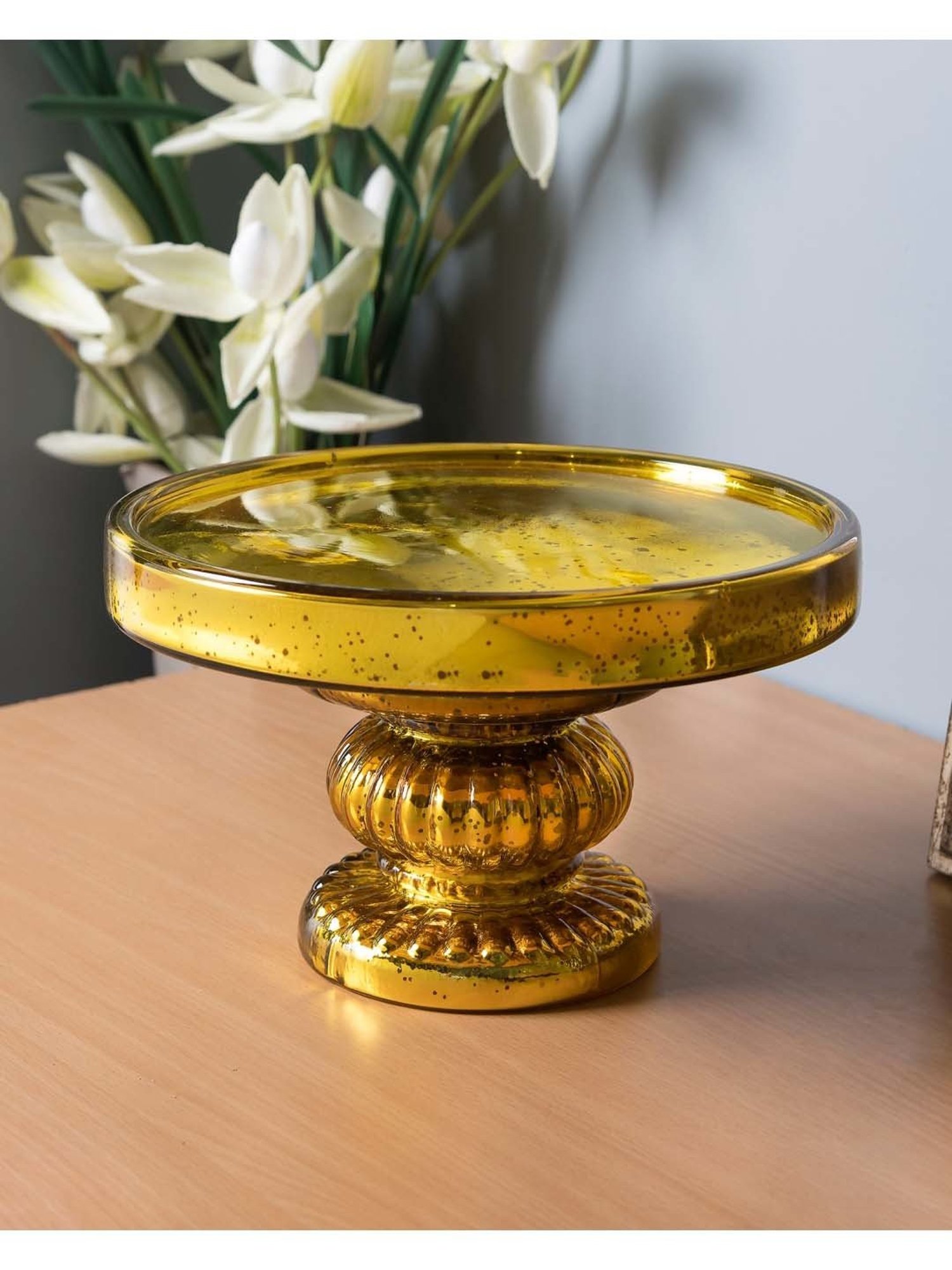 Homesake Golden Glass 25 cm Cake Stand - Set of 1