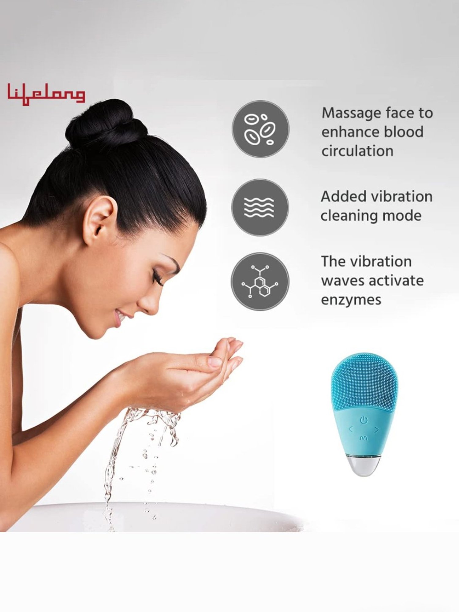 Lifelong LLM351 Facial Cleansing Massager Brush, Rechargeable Electric Handheld Face Massager (Blue)