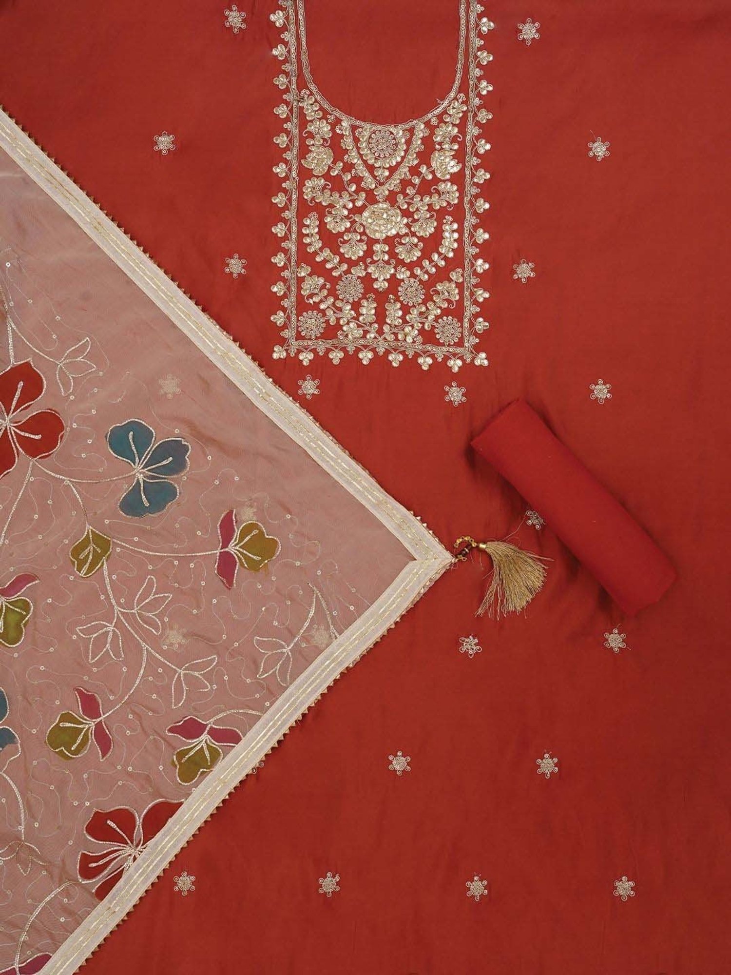 Jaipur Kurti Coral Embroidered Unstitched Dress Material