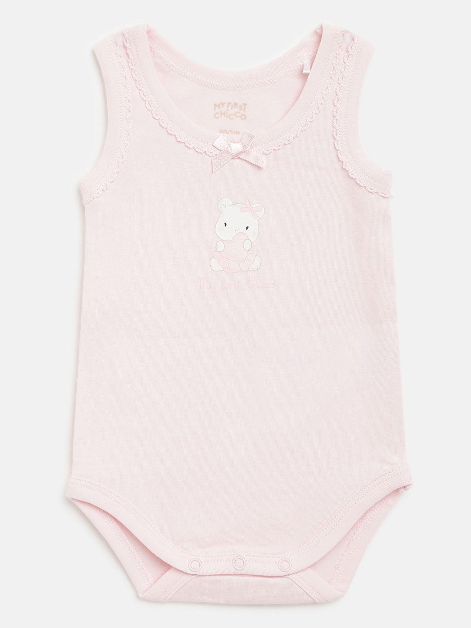 Chicco Kids White & Light Pink Printed Bodysuit (Pack Of 2)