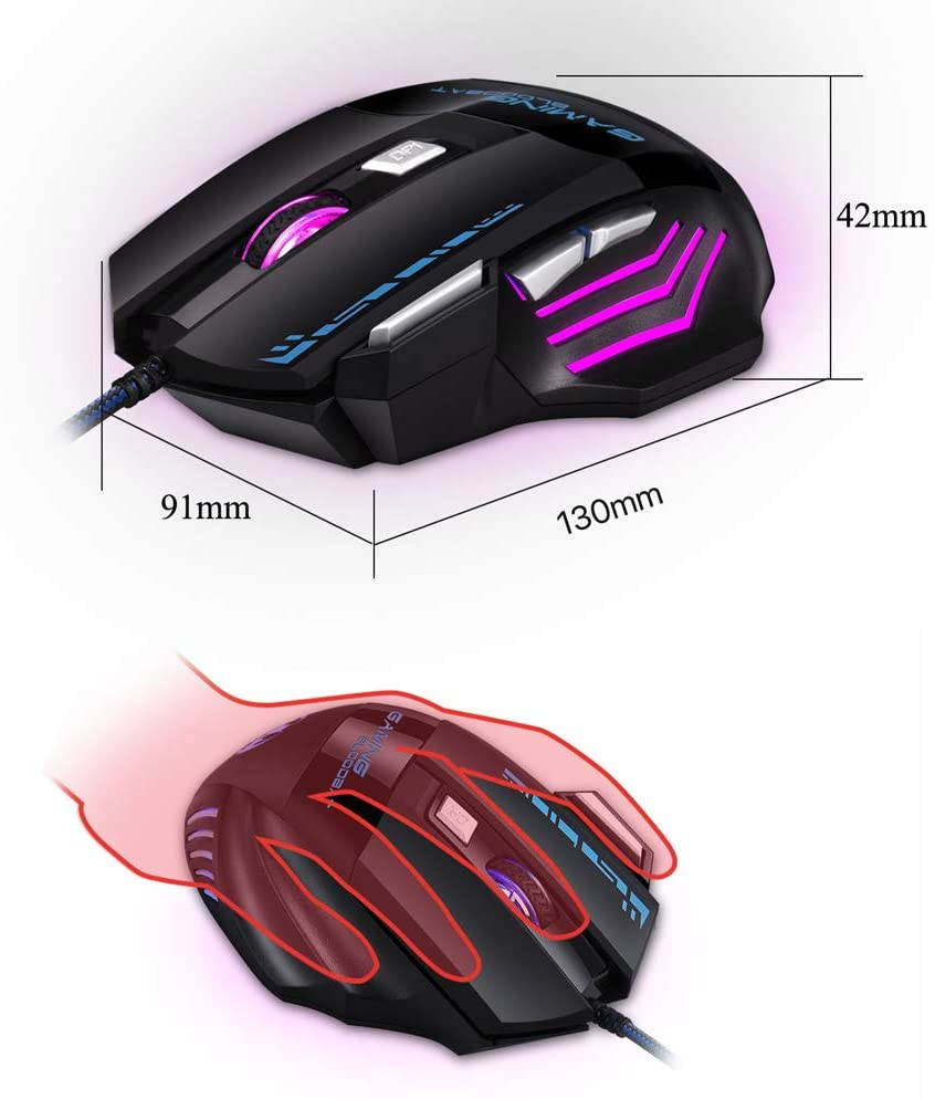 USB Wired Gaming Mouse 6800 DPI 7 Buttons Optical Game Mice with led Backlight Ergonomic for overwatch Game Laptop Computer