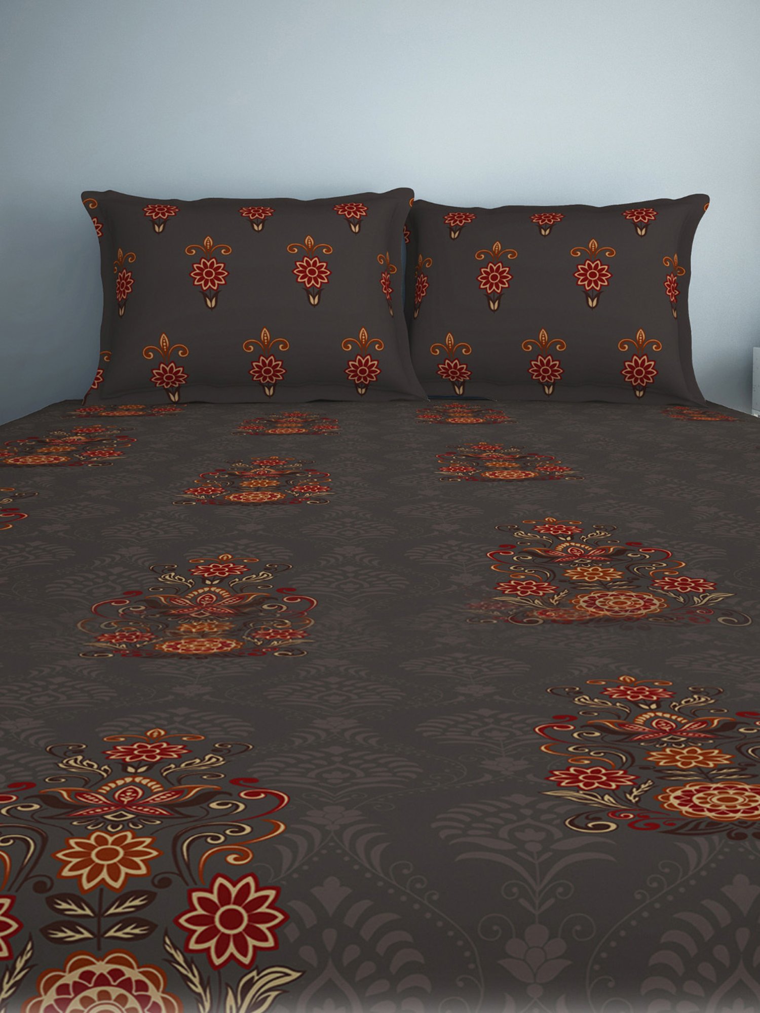 Spaces Aurum Abstract Grey 132 TC Cotton Double Bedsheet with 2 Pillow Covers