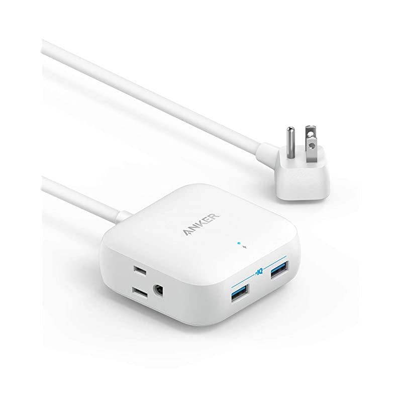 Power Strip with USB 2 Outlet amp 2 PowerIQ USB Ports 24W Travel Power Strip Powerport Strip 2 Mini with 5ft Long Cord Safety Door Flat Plug for Hotels Dorm Room Cruise Ships and Home