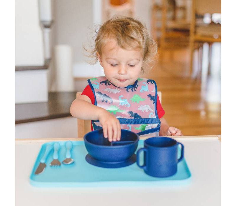 green sprouts Snap & go Wipe-off Bibs Blue Dinosaurs 9-18M - 3pk