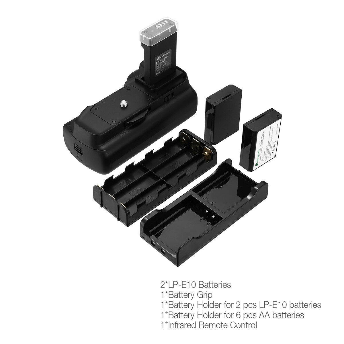 Grip For  Rebel T6 T5 T3 EOS 1100D + 2x LP-E10 Replacement Battery + Remote