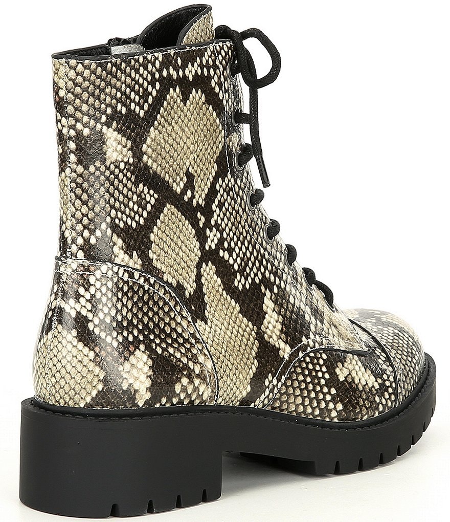 Chelsea & Violet War Snake Print Combat Block Heel Booties