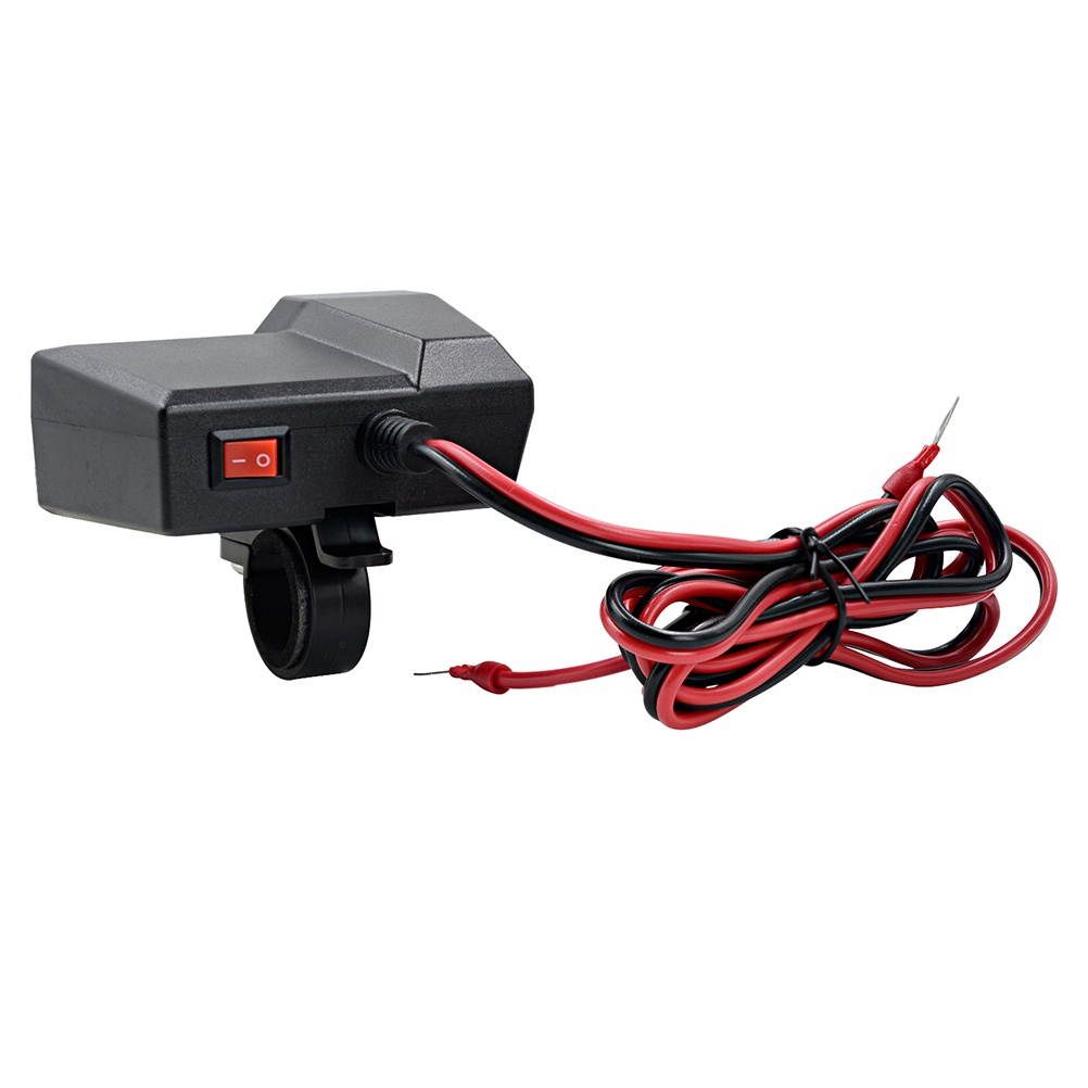 Waterproof 5V 3.4A Motorcycle Dual USB Phone Charger 10V-24V with Voltage Display Voltmeter with On Off Switch with Cigar lighter for Phones GPS (Black)