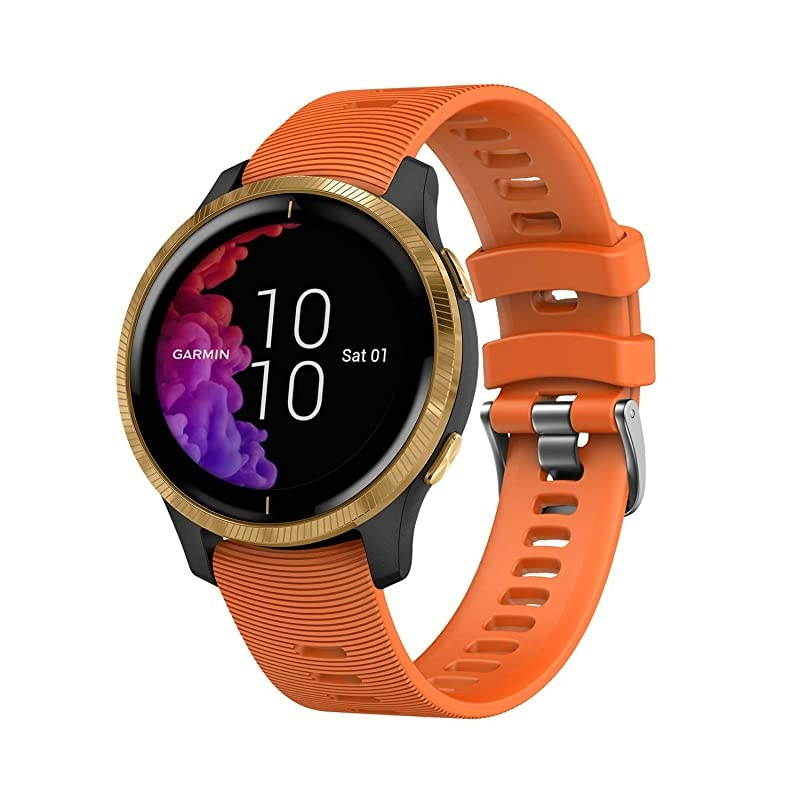 Garmin Venu GPS Smartwatch with AMOLED Display and Included  3 Straps Bundle (Black/Gold, Lime/Orange/Pink)