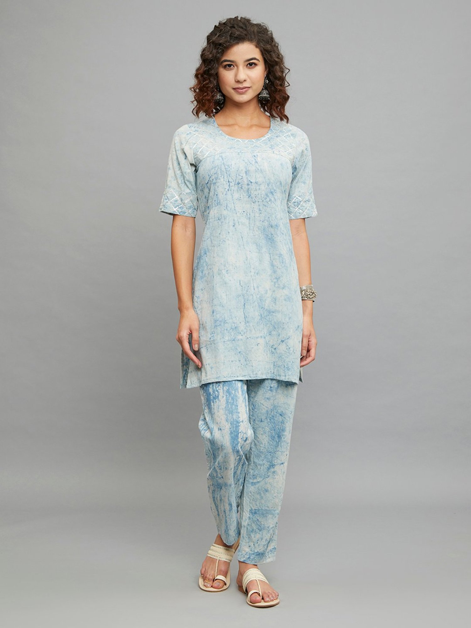 paislei Blue Kurti Pant Set