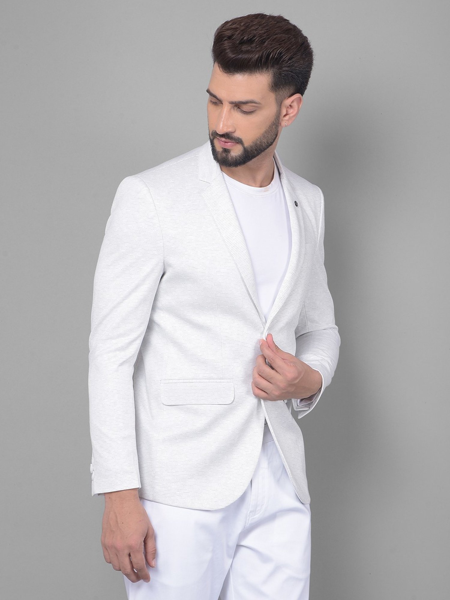 Crimsoune Club Off White Slim Fit Self Pattern Blazer